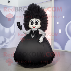Black Phone mascot costume character dressed with a Ball Gown and Hair clips