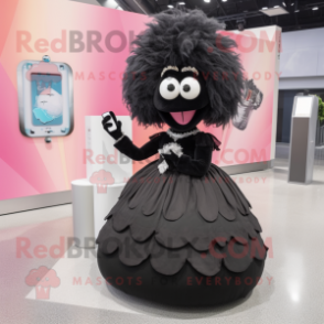 Black Phone mascot costume character dressed with a Ball Gown and Hair clips