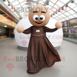 Brown Petanque Ball mascot costume character dressed with a Evening Gown and Beanies