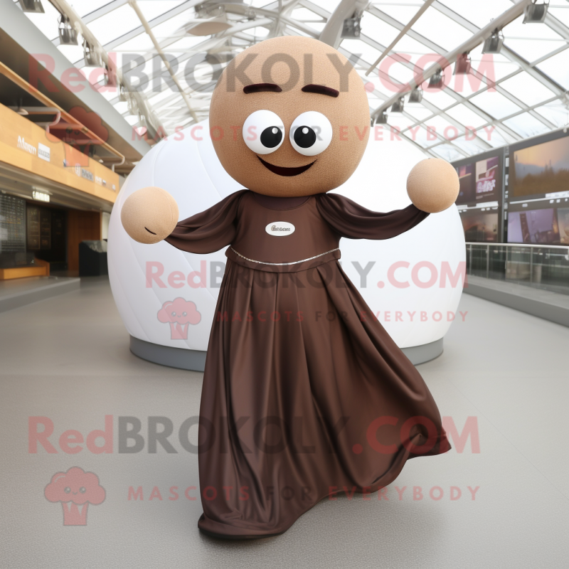 Brown Petanque Ball mascot costume character dressed with a Evening Gown and Beanies Brown Petanque Ball mascot costume character dressed with a Evening Gown and Beanies
