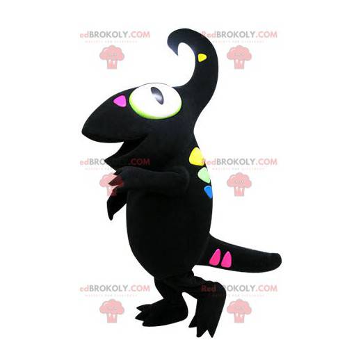 Mascotte de caméléon noire avec des taches colorées -