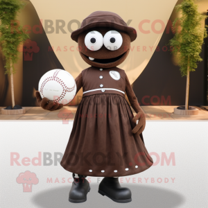 Brown Petanque Ball mascot costume character dressed with a Evening Gown and Beanies