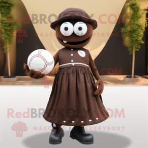 Brown Petanque Ball mascot costume character dressed with a Evening Gown and Beanies