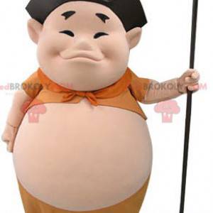 Asiatisk mand maskot med en stor mave - Redbrokoly.com