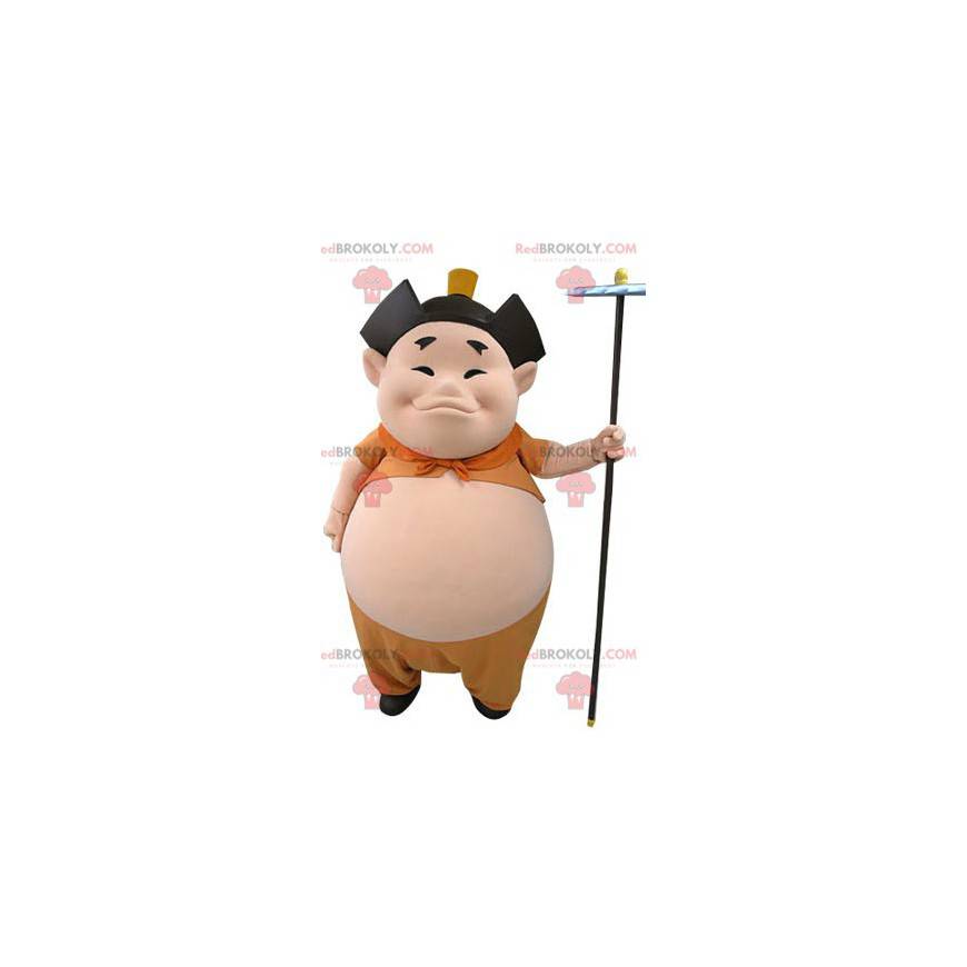 Aziatische man mascotte met een dikke buik - Redbrokoly.com