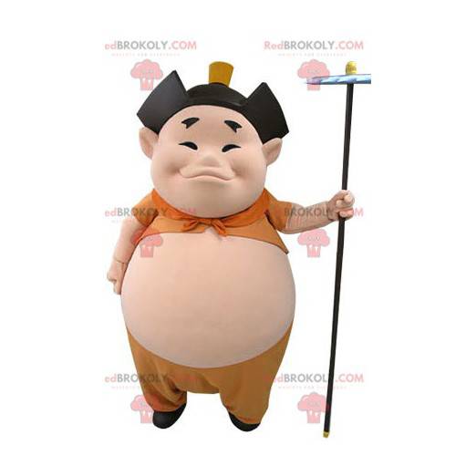 Azjatycki mężczyzna maskotka z dużym brzuchem - Redbrokoly.com