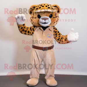 Tan Jaguar mascot costume character dressed with a Capri Pants and Pocket squares