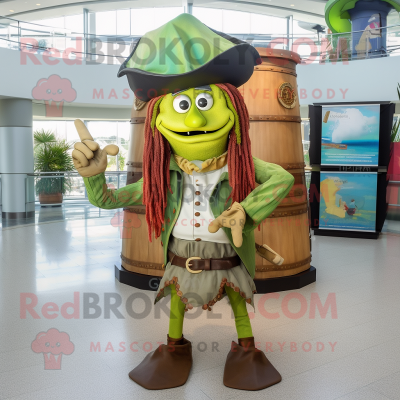 Olive Pirate mascot costume character dressed with a Pencil Skirt and Shoe clips Olive Pirate mascot costume character dressed with a Pencil Skirt and Shoe clips