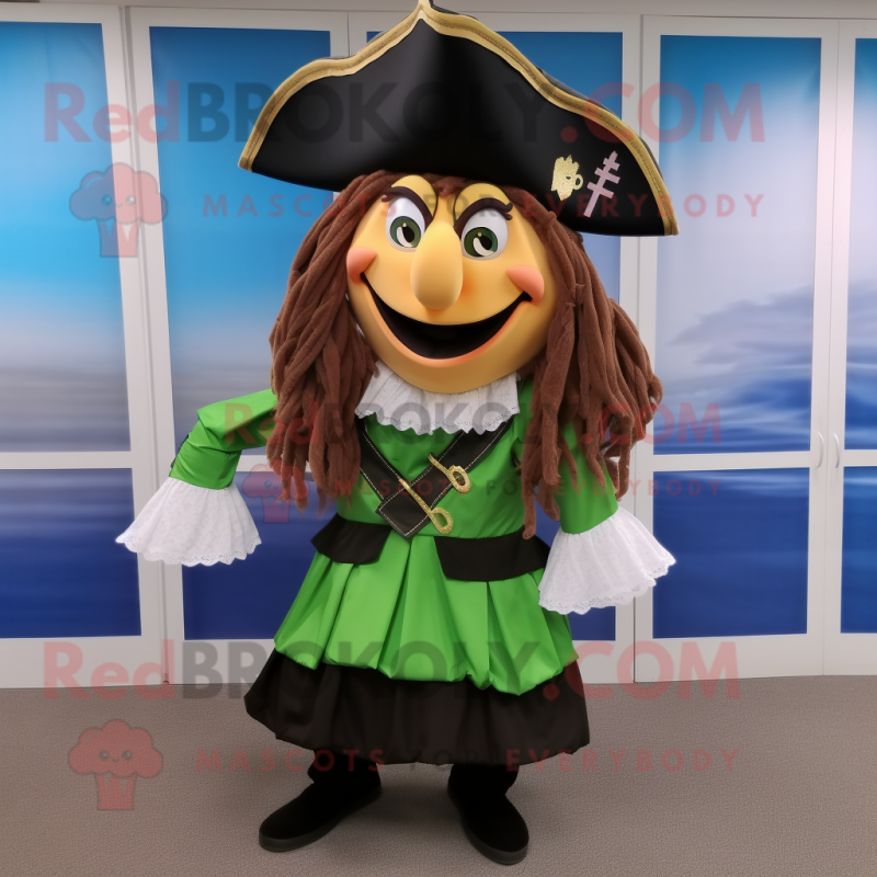 Olive Pirate mascot costume character dressed with a Pencil Skirt and Shoe clips Olive Pirate mascot costume character dressed with a Pencil Skirt and Shoe clips