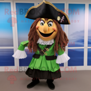 Olive Pirate mascot costume character dressed with a Pencil Skirt and Shoe clips