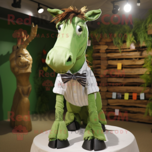 Green Quagga mascot costume character dressed with a Poplin Shirt and Bow ties