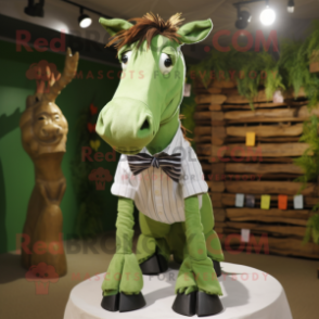 Green Quagga mascot costume character dressed with a Poplin Shirt and Bow ties