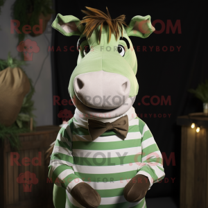 Green Quagga mascot costume character dressed with a Poplin Shirt and Bow ties