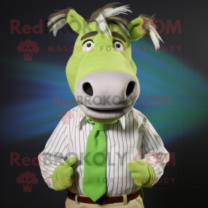 Green Quagga mascot costume character dressed with a Poplin Shirt and Bow ties