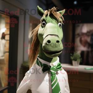 Green Quagga mascot costume character dressed with a Poplin Shirt and Bow ties