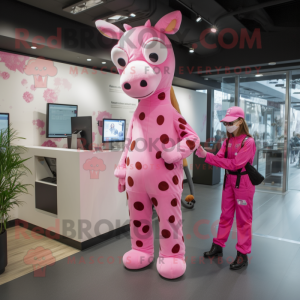 Pink Giraffe maskot kostume...