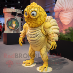 Lemon Yellow Trilobite mascot costume character dressed with a Romper and Hairpins