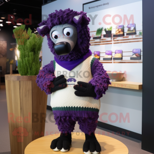 Purple Shepard'S Pie mascot costume character dressed with a Sweater and Ties