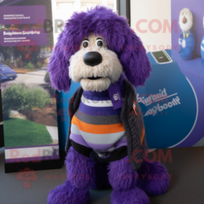 Purple Shepard'S Pie mascot costume character dressed with a Sweater and Ties