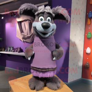 Purple Shepard'S Pie mascot costume character dressed with a Sweater and Ties