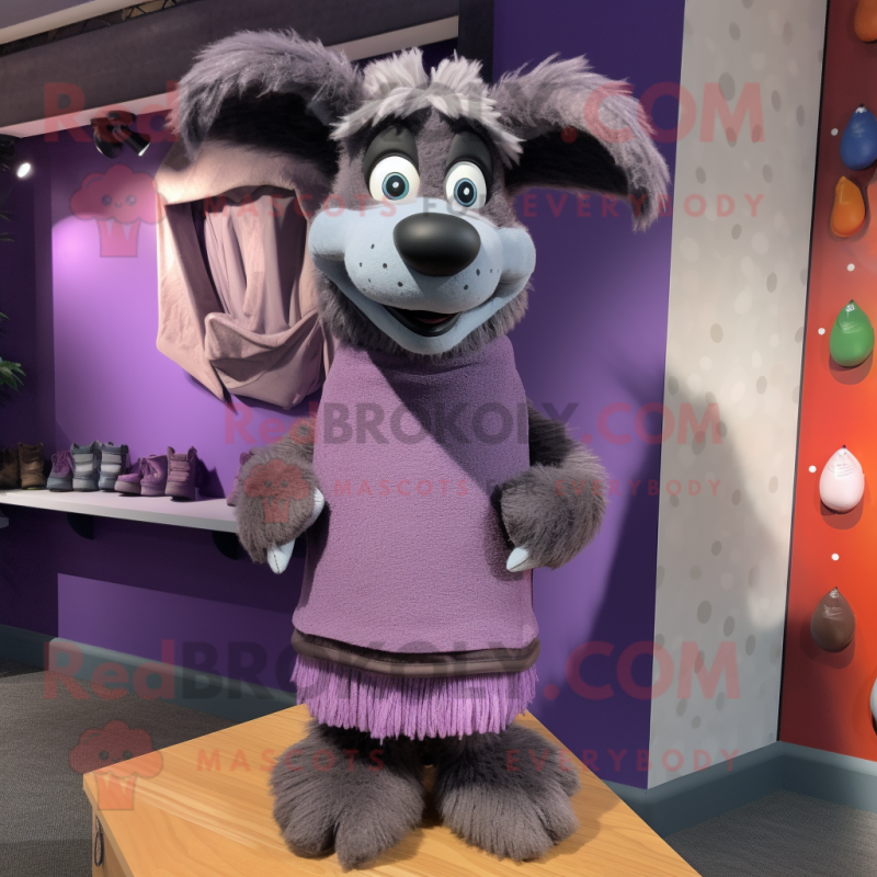 Purple Shepard'S Pie mascot costume character dressed with a Sweater and Ties