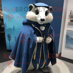 Navy Badger mascot costume character dressed with a Wrap Skirt and Shawl pins