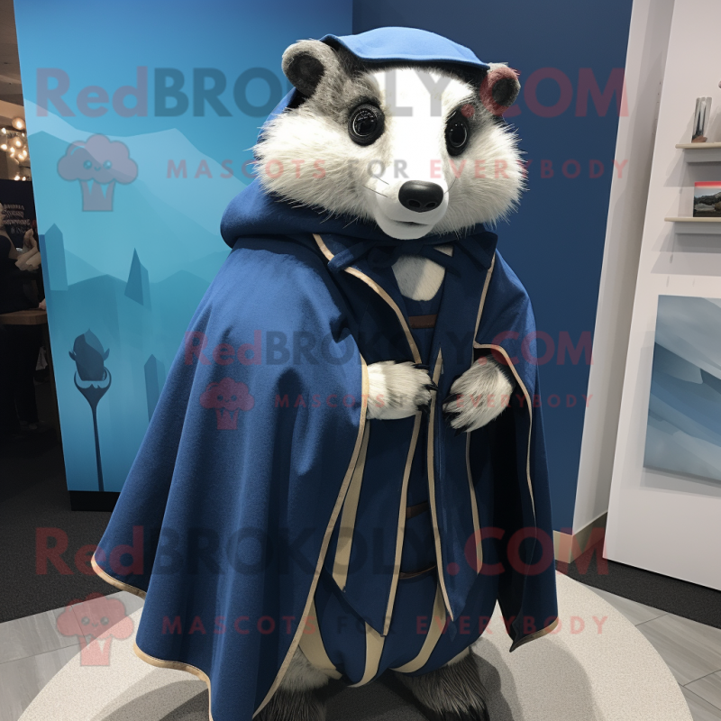Navy Badger mascot costume character dressed with a Wrap Skirt and Shawl pins Navy Badger mascot costume character dressed with a Wrap Skirt and Shawl pins
