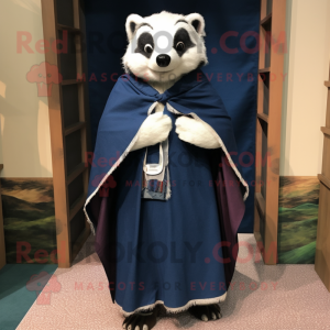 Navy Badger mascot costume character dressed with a Wrap Skirt and Shawl pins