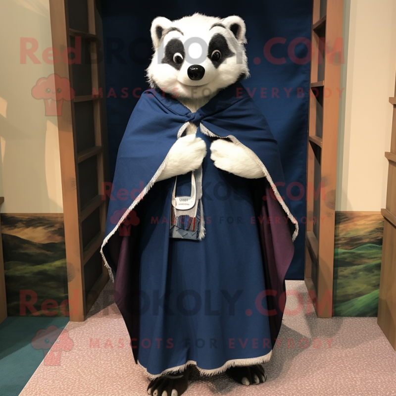 Navy Badger mascot costume character dressed with a Wrap Skirt and Shawl pins Navy Badger mascot costume character dressed with a Wrap Skirt and Shawl pins