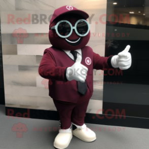 Maroon Wrist Watch mascot costume character dressed with a Suit Jacket and Sunglasses