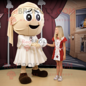 Tan Volleyball Ball mascot costume character dressed with a Wrap Dress and Ties