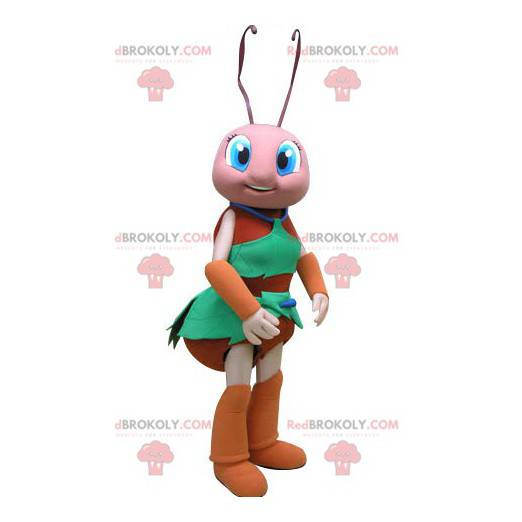 Mascotte de fourmi orange et rose. Mascotte d'insecte -