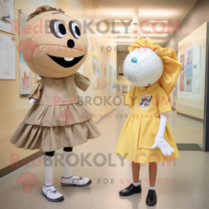 Tan Volleyball Ball mascot costume character dressed with a Wrap Dress and Ties