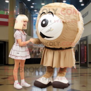 Tan Volleyball Ball mascot costume character dressed with a Wrap Dress and Ties