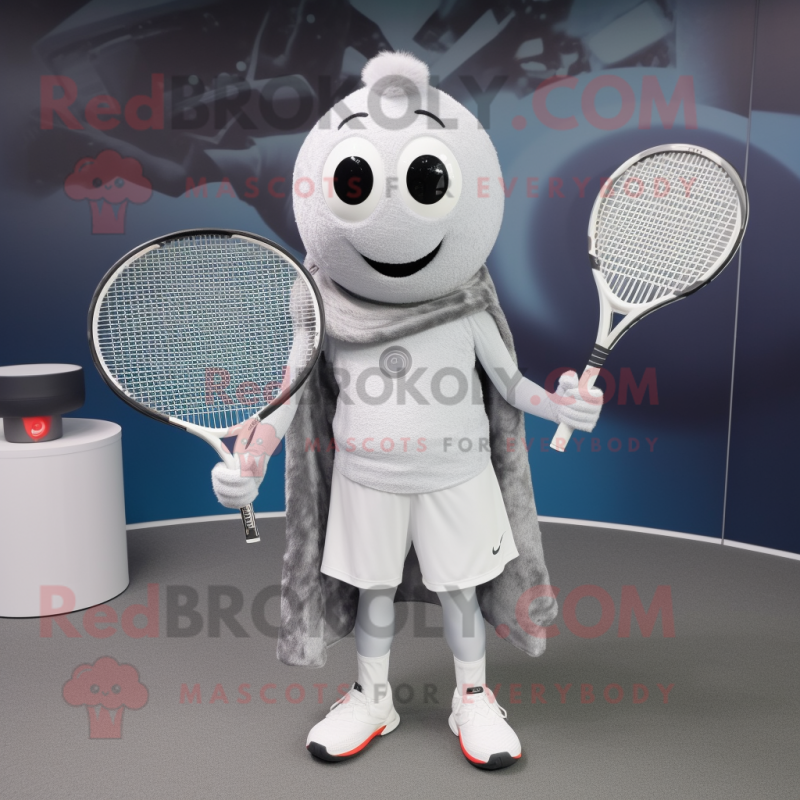 Silver Tennis Racket mascot costume character dressed with a Leggings and Shawl pins