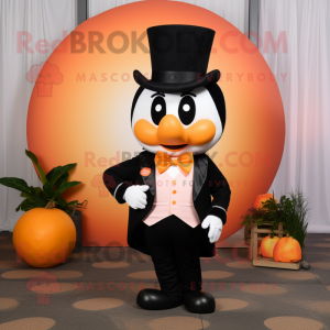 Peach Mandarin mascot costume character dressed with a Tuxedo and Rings
