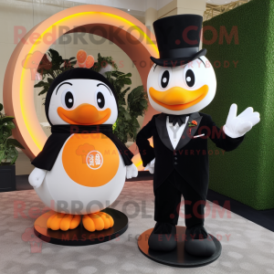 Peach Mandarin mascot costume character dressed with a Tuxedo and Rings