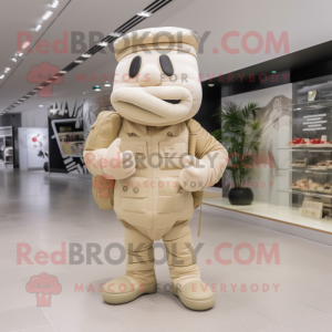 Beige Soldier mascot costume character dressed with a Joggers and Clutch bags