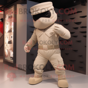 Beige Soldier mascot costume character dressed with a Joggers and Clutch bags