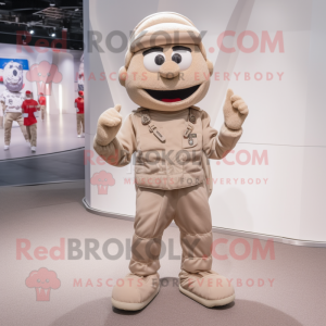 Beige Soldier mascot costume character dressed with a Joggers and Clutch bags