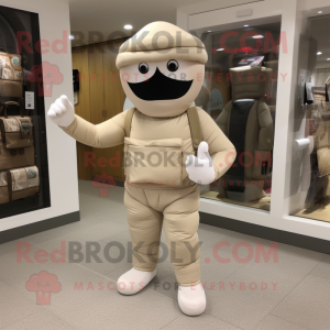 Beige Soldier mascot costume character dressed with a Joggers and Clutch bags