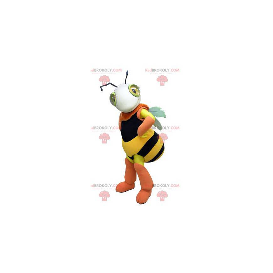 Mascota de abeja amarilla negra y rosa. Mascota del insecto -