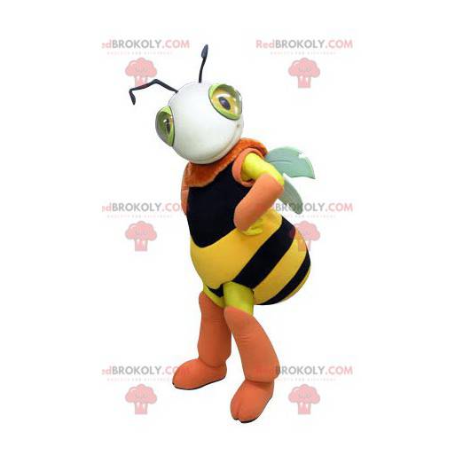 Mascote de abelha amarela preta e rosa. Mascote inseto -
