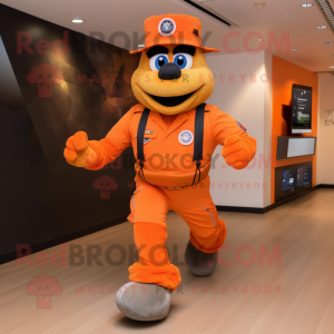 Orange American Soldier mascot costume character dressed with a Running Shorts and Gloves