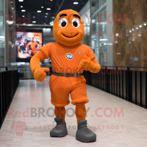 Orange American Soldier mascot costume character dressed with a Running Shorts and Gloves