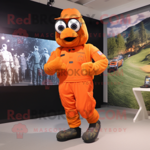 Orange American Soldier mascot costume character dressed with a Running Shorts and Gloves