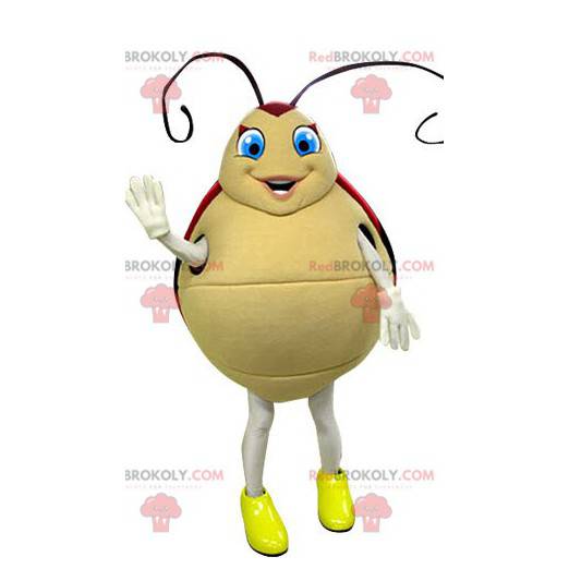 Mascotte coccinella rossa e beige con gli occhi azzurri -