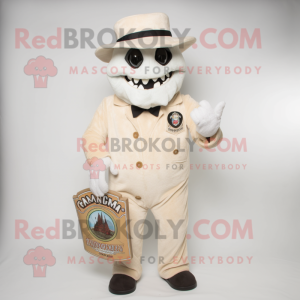 Cream Graveyard mascot costume character dressed with a Capri Pants and Hat pins