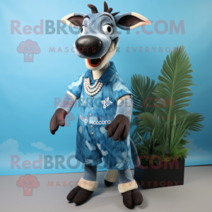 Sky Blue Okapi mascot costume character dressed with a Romper and Earrings