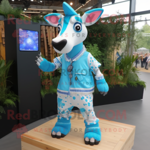 Sky Blue Okapi mascot costume character dressed with a Romper and Earrings